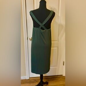 Soma Medium cross back jersey knit dress green built in shelf bra ultrasoft midi
